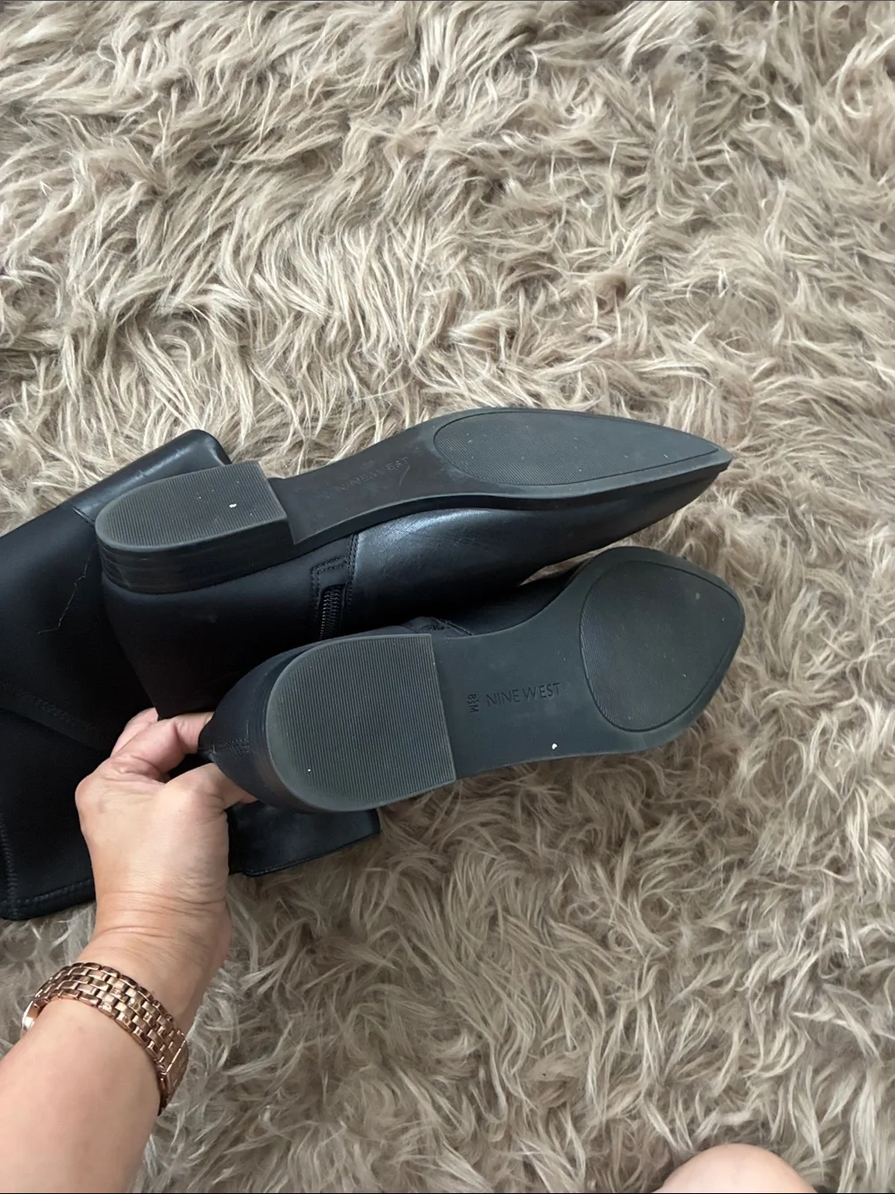 Nine West Black Over-the-Knee Stretch and Leather Boots